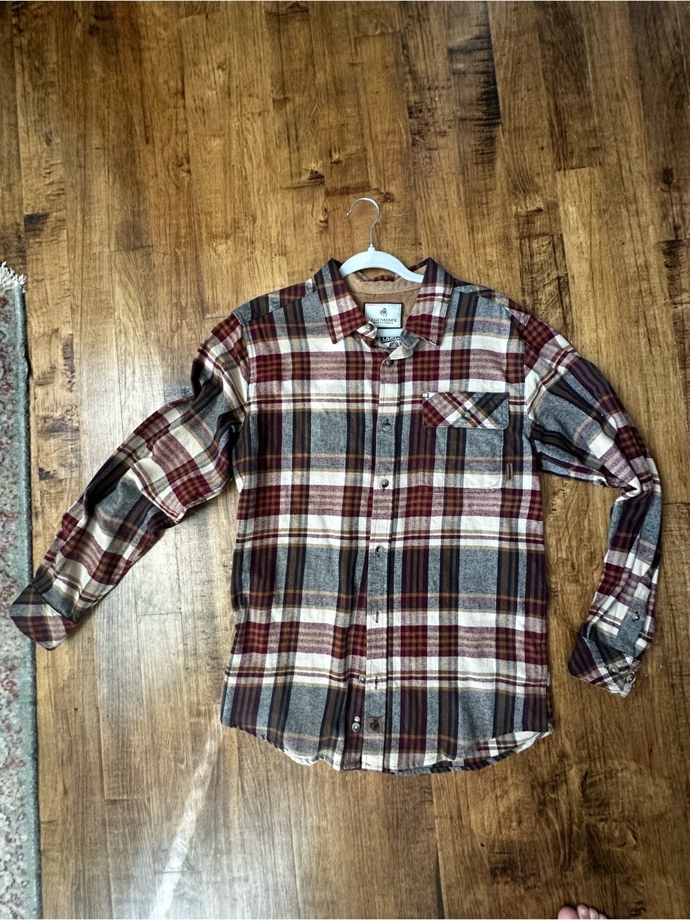 Legendary Whitetails Men's Burgundy, Gray & Cream Plaid Button-Down Shirt